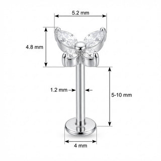 Titane Labret Papillon en Cristaux Marquise Filetage Interne