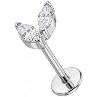 Titane Labret Duo Feuilles Cristal Marquise Filetage Interne