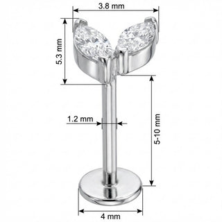 Titane Labret Duo Feuilles Cristal Marquise Filetage Interne