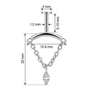 Titane Labret Arc Courbé avec Chaîne Pendante Filetage Interne
