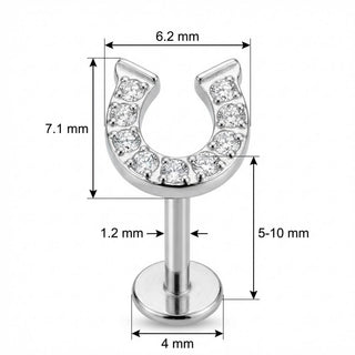 Titane Labret Fer à Cheval Pavé Cristaux Filetage Interne