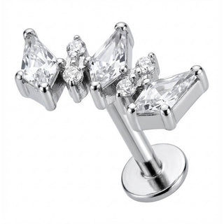 Titane Labret Cluster Triple Losange Cristal Filetage Interne