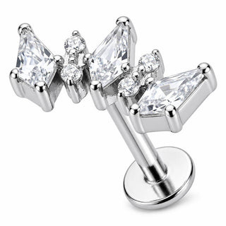 Titanium Labret Triple Kite Crystal Cluster Internally Threaded