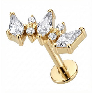 Titane Labret Cluster Triple Losange Cristal Filetage Interne