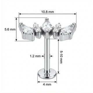 Titane Labret Cluster Triple Losange Cristal Filetage Interne