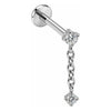 Titanium Labret Dangle Chain Double Zirconia Internally Threaded