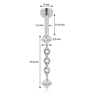 Titane Labret Chaîne Pendante Double Cristal Filetage Interne