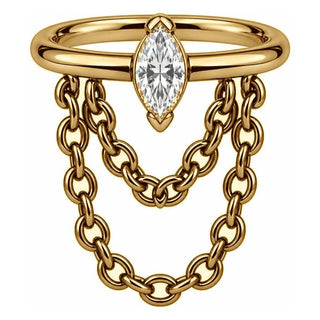 Titanium Ring Marquise Zirconia Double Chain Clicker