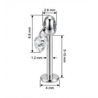 Titane Labret Pendentif Goutte de Cristal Filetage Interne