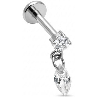 Titane Labret Cristal Rond Et Pendentif Marquise Filetage Interne