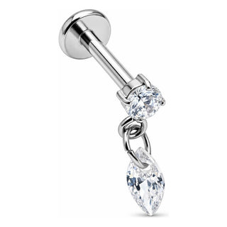 Titanium Labret Round Crystal With Marquise Drop Internally Threaded