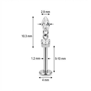 Titane Labret Cristal Rond Et Pendentif Marquise Filetage Interne