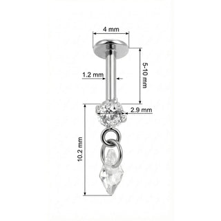 Titane Labret Cristal Rond Avec Pendentif Losange Filetage Interne