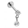 Titane Labret Goutte Double Zircone Filetage Interne