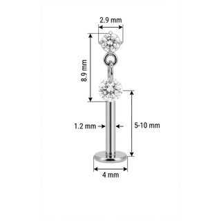 Titane Labret Double Cristal Pendentif Scintillant Filetage Interne