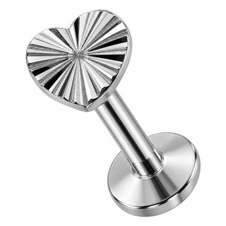 Titanium Labret Radiating Sunburst Heart Top Internally Threaded