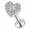 Titanium Labret Crystal Heart With Paved Halo Internally Threaded