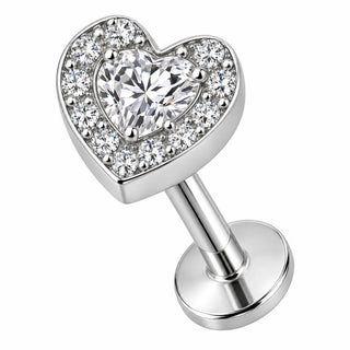 Titanium Labret Crystal Heart With Paved Halo Internally Threaded