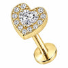Titanium Labret Crystal Heart With Paved Halo Internally Threaded