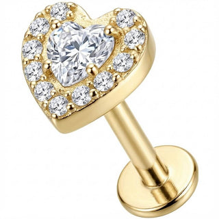 Titane Labret Cœur Cristal Avec Halo Pavé Filetage Interne