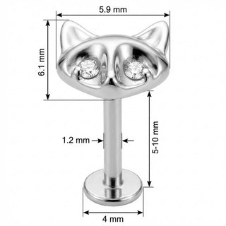 Titane Labret Tête De Chat Yeux Scintillants Filetage Interne