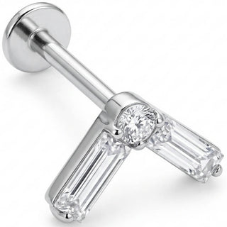 Titane Labret Chevron Cristal Taille Baguette Filetage Interne