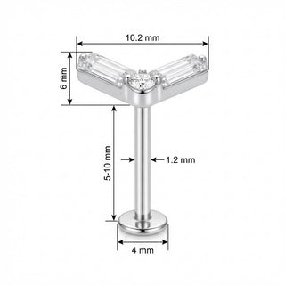 Titane Labret Chevron Cristal Taille Baguette Filetage Interne