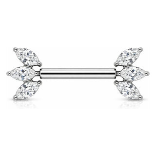 Titanium Nipple Piercing Triple Marquise Crystal Fan Push-In
