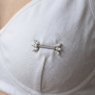 Titanium Nipple Piercing Triple Marquise Crystal Fan Push-In – getragen