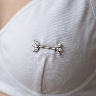 Titanium Nipple Piercing Triple Marquise Crystal Fan Push-In