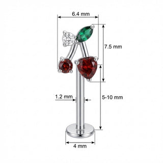 Titane Labret Cerises Rouges Forme Cœur Filetage Interne