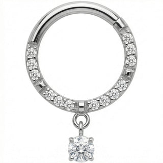 Titanium Ring Crystal Pave Solitaire Charm Clicker