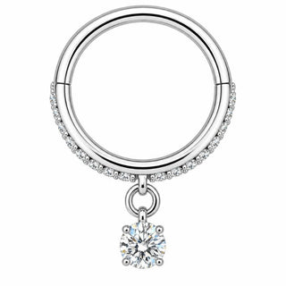 Titanium Ring Pave With Dangling Crystal Clicker