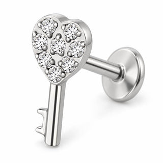 Titanium Labret Heart Key With Zirconia Internally Threaded