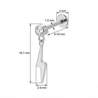 Titane Labret Pendentif Éclair et Cristal Filetage Interne