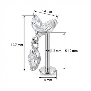 Titane Labret Duo Pétales et Goutte Suspendue Filetage Interne