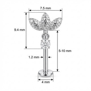 Titane Labret Trio Feuilles Texturées Pendentif Filetage Interne