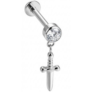 Titane Labret Pendentif Poignard et Cristal Clair Filetage Interne