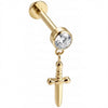 Titane Labret Pendentif Poignard et Cristal Clair Filetage Interne