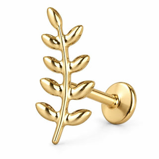 Titanium Labret Fern Leaf Branch Internally Threaded
