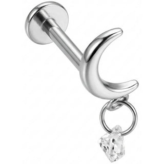 Titane Labret Croissant de Lune Pendentif Cristal Filetage Interne