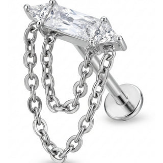 Titane Labret Cristal Baguette et Double Chaîne Filetage Interne