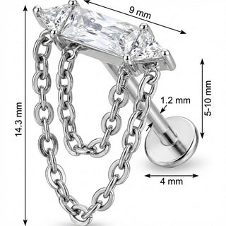 Titane Labret Cristal Baguette et Double Chaîne Filetage Interne