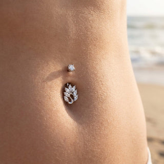 Titanium Belly Button Piercing Marquise Crystal Leaf Swirl Internally Threaded