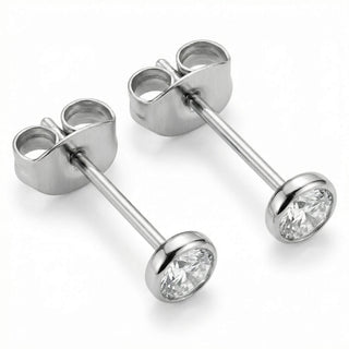 Titanium Earring Round Bezel Clear Gem