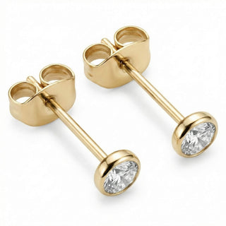 Titanium Earring Round Bezel Clear Gem