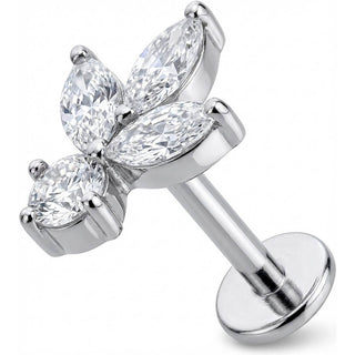 Titane Labret Fleur de Lotus en Cristal Filetage Interne