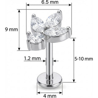 Titane Labret Fleur de Lotus en Cristal Filetage Interne