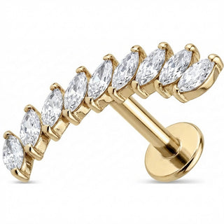 Titane Labret Vigne Courbée Cristaux Marquise Filetage Interne