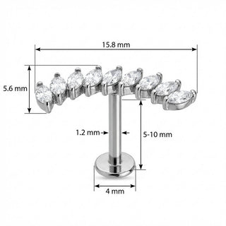 Titane Labret Vigne Courbée Cristaux Marquise Filetage Interne